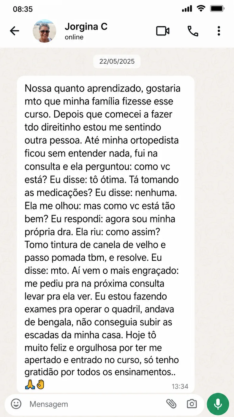 Print de conversa no WhatsApp com depoimento real de aluna